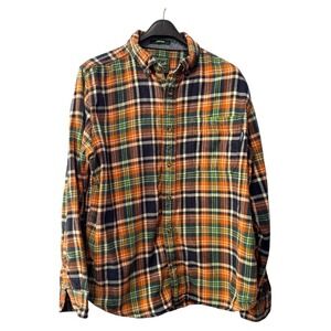 Woolrich Shirt Men Large Orange Green Flannel‎ Trout Run Long Sleeve Cotton